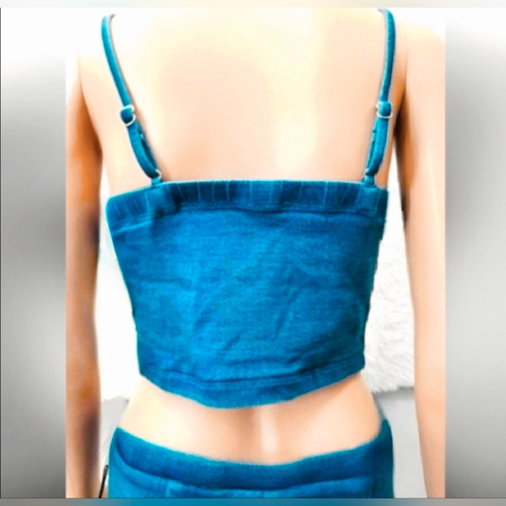 Haute Monde Denim Rhinestone Crop Top - Picture 9 of 15